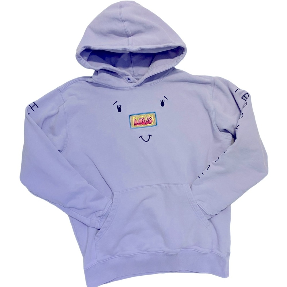 Teddy Fresh Unisex Purple Love Smiley Face Kangaroo Pockets Hoodie Sweatshirt S